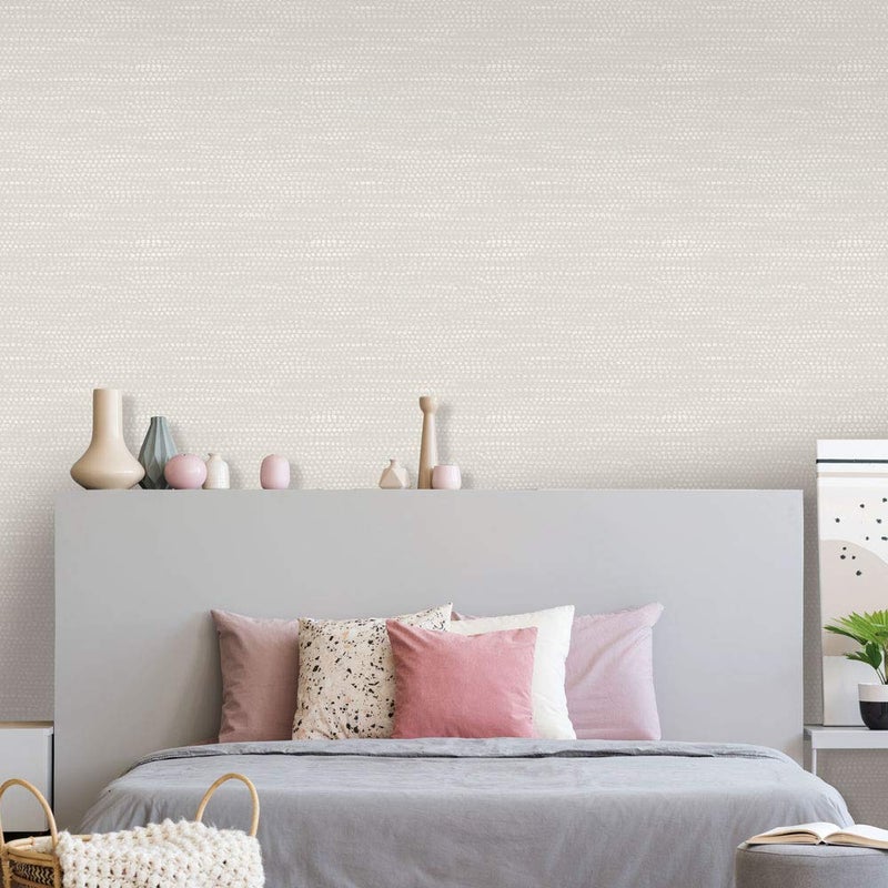 Tempaper Metallic Pearl Grey Moire Dots Removable Peel and Stick Wallpaper, 20.5 in X 16.5 ft, Made in the USA - Image 3